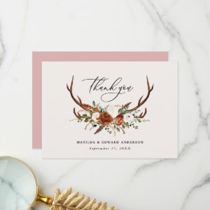 Rustic elegant wedding thank you rust stag card