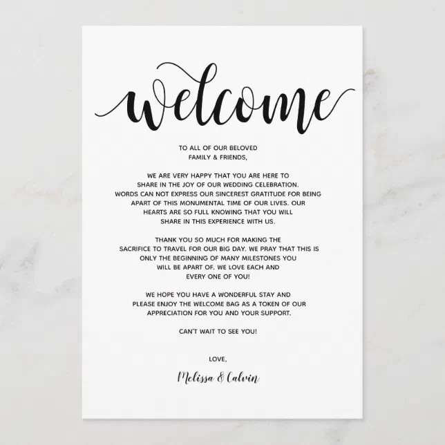 Rustic Elegant Wedding Welcome and Itinerary Card | Zazzle