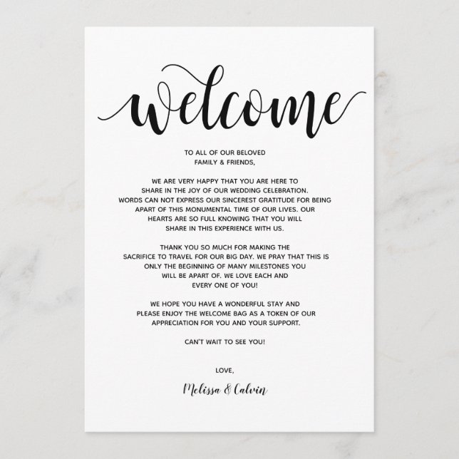Rustic Elegant Wedding Welcome and Itinerary Card (Front)