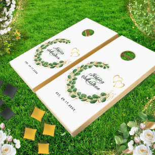 Rustic Elegant White Emerald Green Wedding Party Cornhole Set