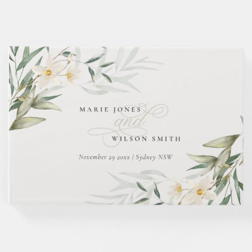 Rustic Elegant White Greenery Floral Wedding Guest Book
