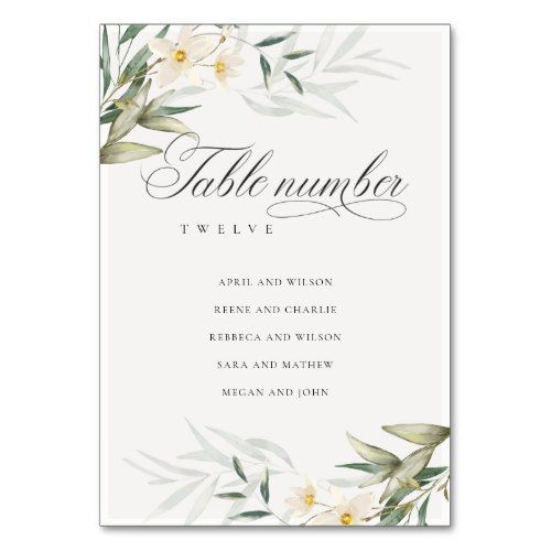 Rustic Elegant White Greenery Floral Wedding Name Table Number