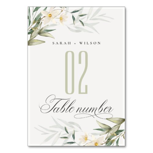 Rustic Elegant White Greenery Floral Wedding Table Number