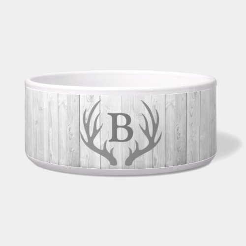 Rustic Elegant White Wood Deer Antlers  Monogram Bowl