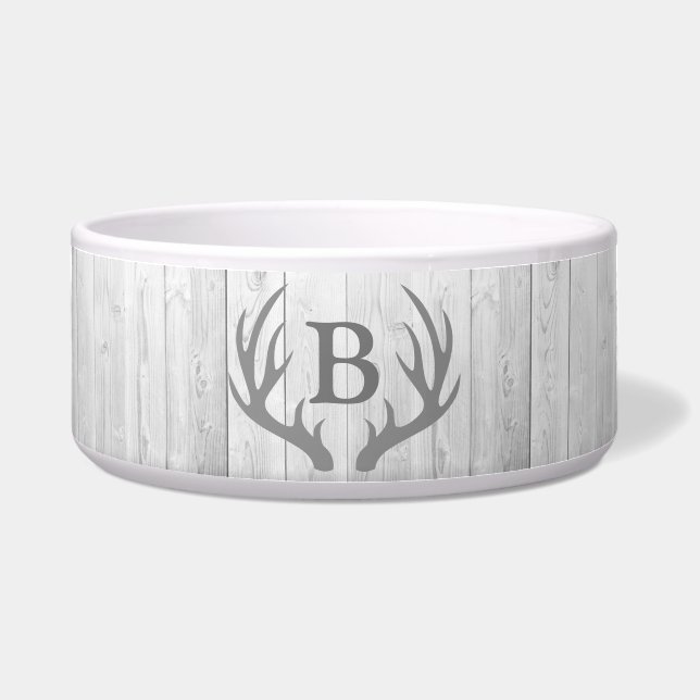 Rustic Elegant White Wood Deer Antlers | Monogram Bowl (Front)