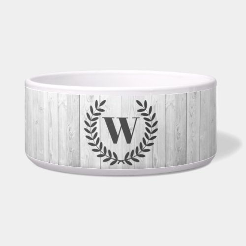 Rustic Elegant White Wood Gray Laurels  Monogram Bowl