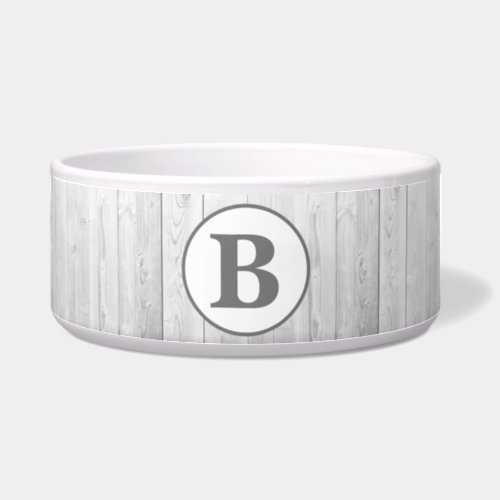 Rustic Elegant White Wood Planks  Pet Monogram Bowl