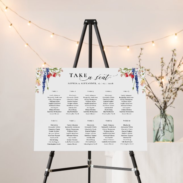 Rustic Elegant Wildflower Wedding Seating Charts Foam Board (In Situ (Stand))