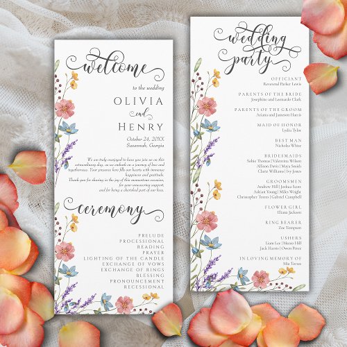 Rustic Elegant Wildflowers Garden Wedding Program 