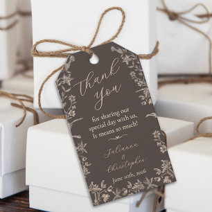 Rustic Elegant Wildflowers Mocha Script Wedding Gift Tags