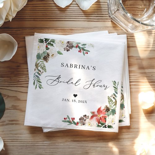 Rustic Elegant Winter Floral Bridal Shower Napkins