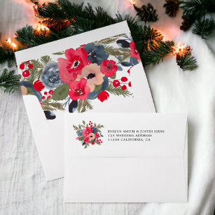 Rustic Elegant Winter Floral photo chic Wedding Envelope