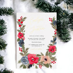 Rustic Elegant Winter Floral Watercolor Wedding Foil Invitation<br><div class="desc">Experience the enchantment of a winter wonderland with our Rustic Elegant Winter Floral Wedding Invitation with real gold foil. This original design features a pretty hand-painted watercolor frame, beautifully blending red flowers, dusty blue hues, and lush pine branches in a wintery and Christmas-inspired floral composition. The elegant script font adds...</div>