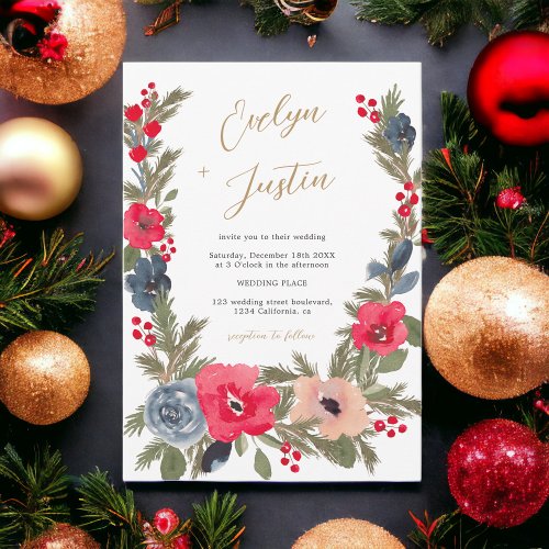 Rustic Elegant Winter Floral Watercolor Wedding Invitation