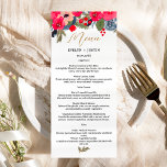 Rustic Elegant Winter Floral Watercolor Wedding Menu<br><div class="desc">Celebrate your wedding feast with our Rustic Elegant Winter Floral Food Menu. This exquisite design captures the essence of the season, featuring a hand-painted watercolor frame adorned with a graceful blend of red flowers, soothing dusty blue hues, and verdant green pine branches. It sets the stage for a romantic dining...</div>