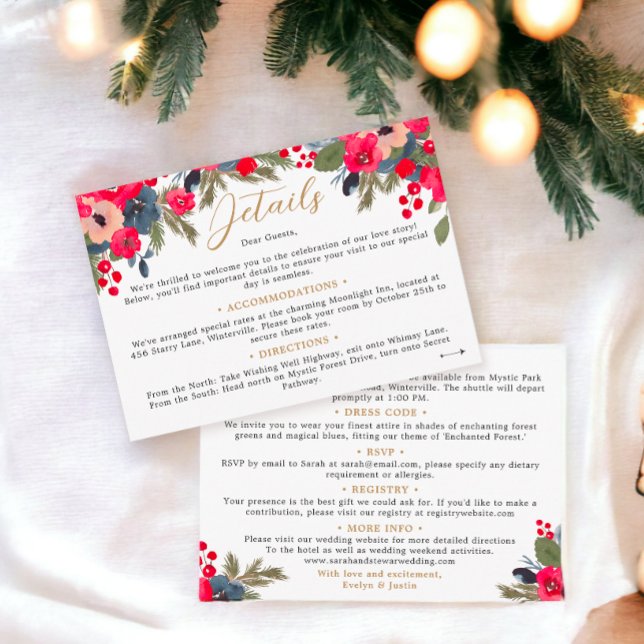 Rustic Elegant Winter Floral Wedding details Enclosure Card (Rustic Elegant Winter Floral Wedding details Enclosure Card)