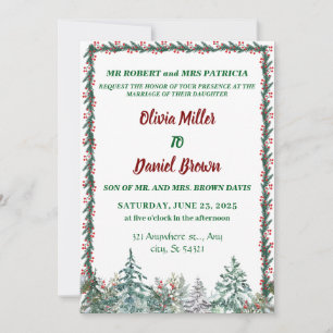 Rustic Elegant Winter Forest Pine Trees Wedding Invitation