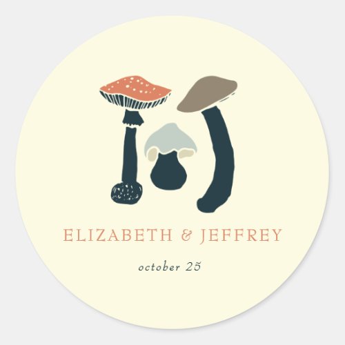 Rustic Elegant Woodland Wild Mushrooms Wedding Classic Round Sticker