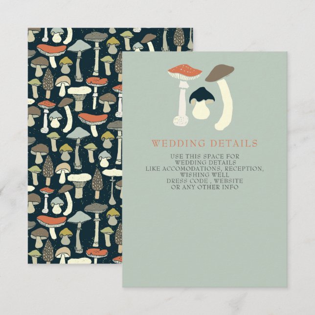 Rustic Elegant Woodland Wild Mushrooms Wedding Enclosure Card (Front/Back)