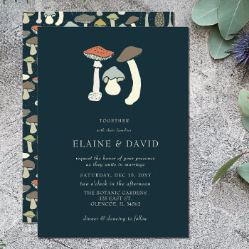 Rustic Elegant Woodland Wild Mushrooms Wedding Invitation by blessedwedding at Zazzle