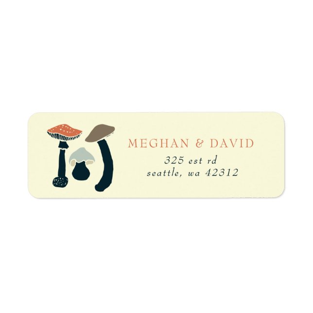 Rustic Elegant Woodland Wild Mushrooms Wedding Label (Front)