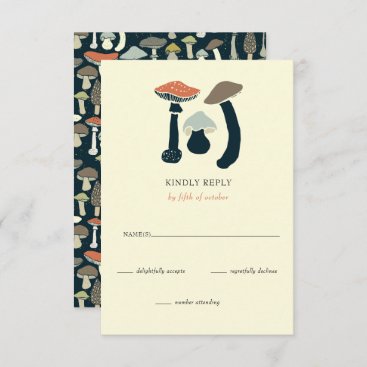 Rustic Elegant Woodland Wild Mushrooms Wedding RSVP Card