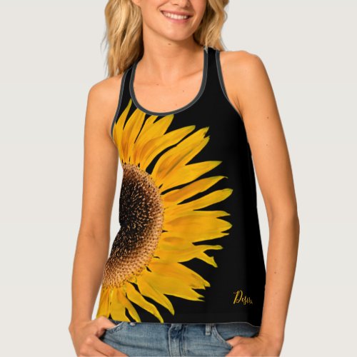 Rustic Elegant Yellow Black Half Sunflower Tank Top