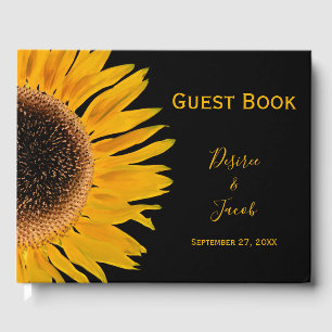 Rustic Elegant Yellow Black Sunflower Wedding Guest Book