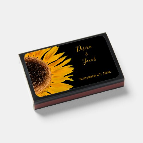 Rustic Elegant Yellow Black Sunflower Wedding Matchboxes