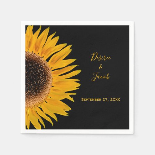 Rustic Elegant Yellow Black Sunflower Wedding Napkins