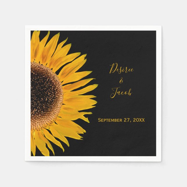 Rustic Elegant Yellow Black Sunflower Wedding Napkins (Front)