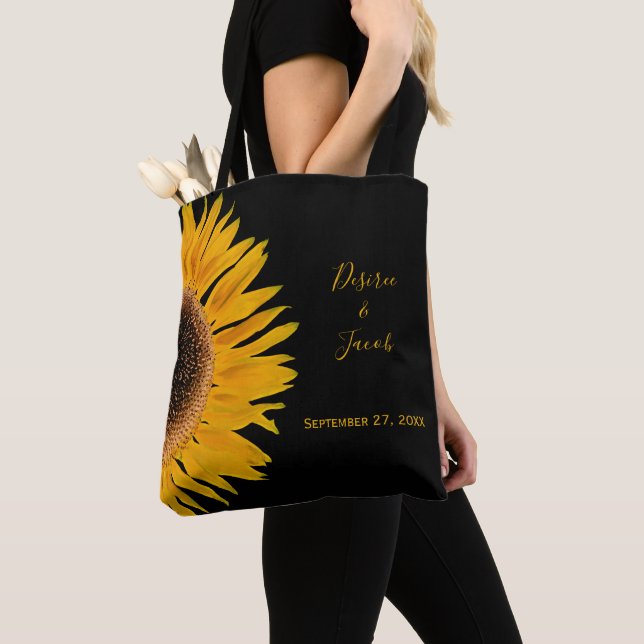 Rustic Elegant Yellow Black Sunflower Wedding Tote Bag (Close Up)