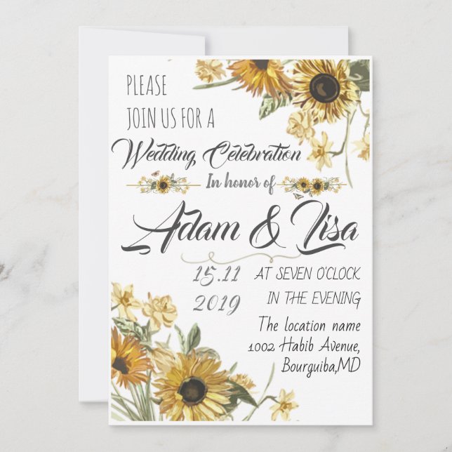 Rustic & Elegant Yellow Sunflower wedding Invitation (Front)