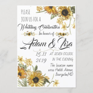 Rustic & Elegant Yellow Sunflower wedding Invitation