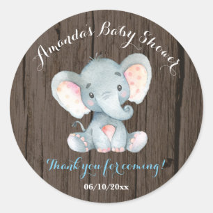 Rustic Elephant Baby Shower Blue Thank You Favor Classic Round Sticker