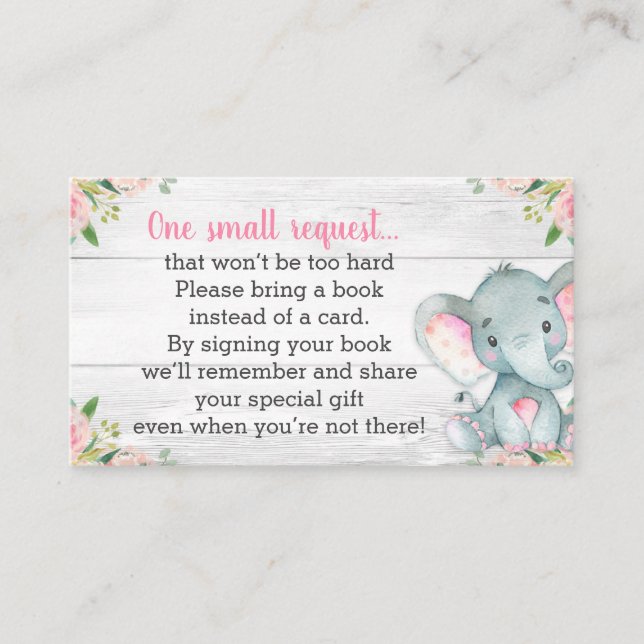 Rustic Elephant Baby Shower Book Request Card (Front)