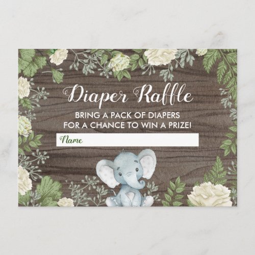 Rustic Elephant Baby Shower Greenery Diaper Raffle Enclosure Card