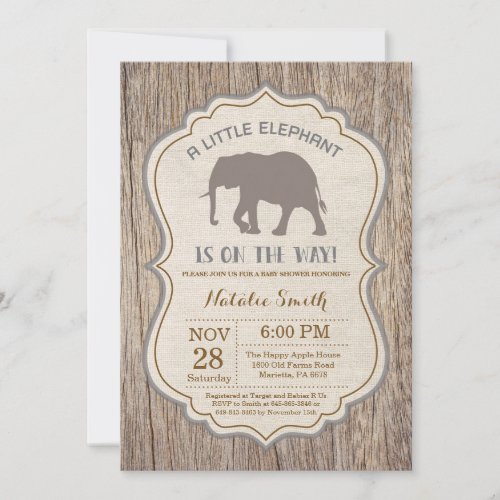 Rustic Elephant Baby Shower Invitation