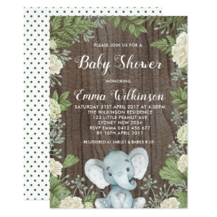 Rustic Elephant Baby Shower Invitation Botanical
