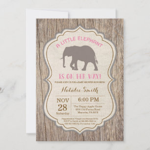 Rustic Elephant Baby Shower Invitation Girl
