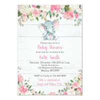 Rustic Elephant Baby Shower Invitations for a Girl