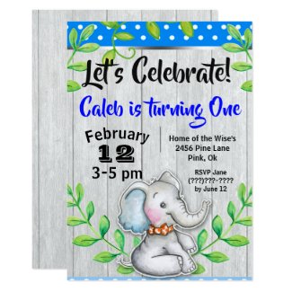 Rustic Elephant Birthday Party Invitation