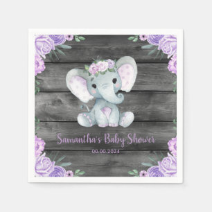Rustic Elephant Girl Purple Floral Paper Napkin
