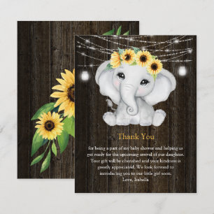 Rustic Elephant Sunflowers Lights Girl Baby Shower Invitation