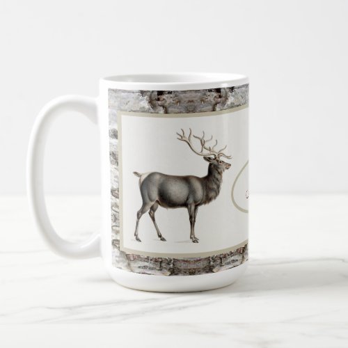  Rustic Elk Reindeer Deer Family Monogram  Coffee Mug