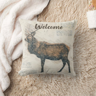 Rustic Elk Welcome  Throw Pillow