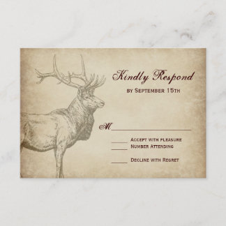 Rustic Elk Wildlife Antlers Wedding RSVP Cards
