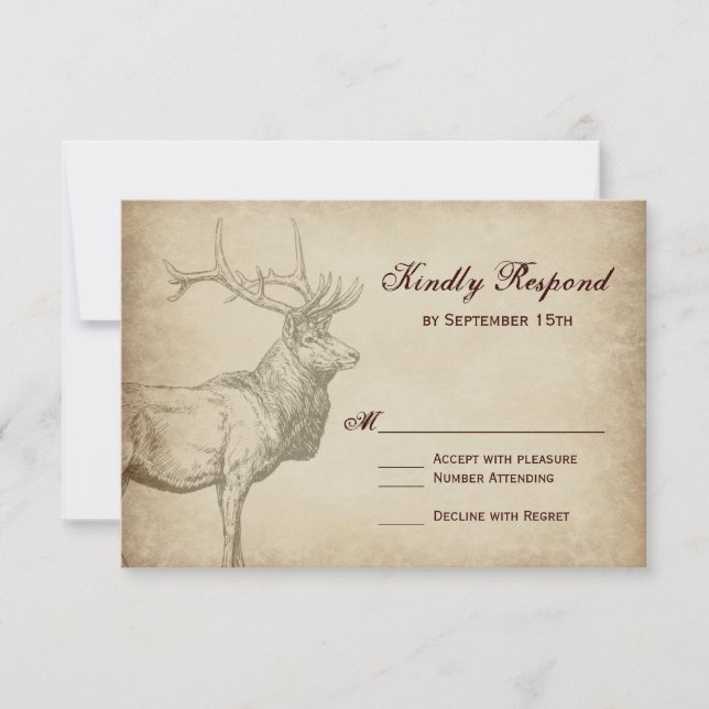 Rustic Elk Wildlife Antlers Wedding RSVP Cards (Front)