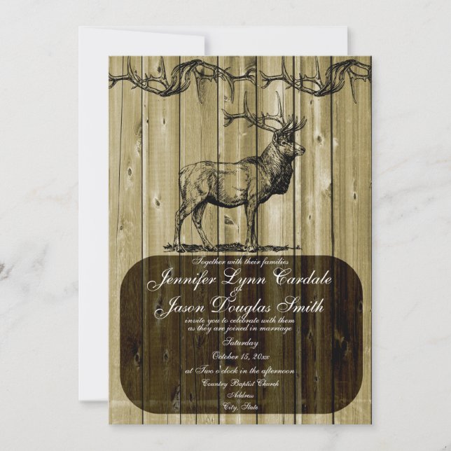 Rustic Elk Wildlife Hunting Wedding Invitations (Front)