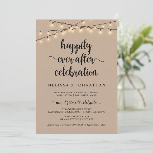 Rustic Elopement, Happily Ever After Celebration I Invitation (Standing Front)